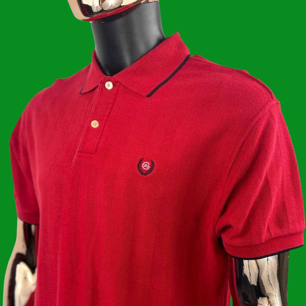 VTG Chaps Ralph Lauren Red Crest Logo Polo Shirt Dark Trim